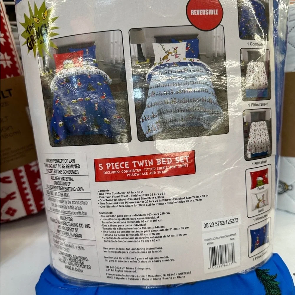 Grinch Reversible Blue Twin Bed Set 5pcs set